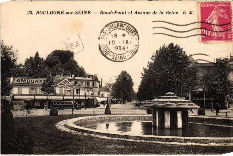 Carte postale ancienne Boulogne sur Seine Rond Point et Avenue de la Reine France
