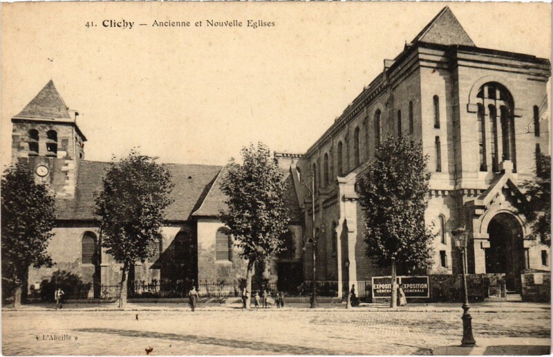 Carte postale ancienne Ancienne et Nouvelle Eglise à Clichy