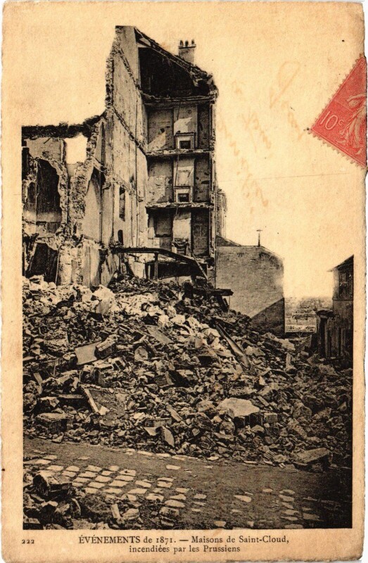 Carte postale ancienne Saint-Cloud Maisons, incendiees par les Prussiens France à Saint-Cloud