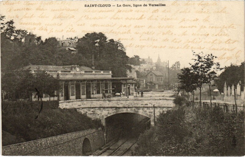 Carte postale ancienne Saint-Cloud La Gare, ligne de Versailles France à Saint-Cloud