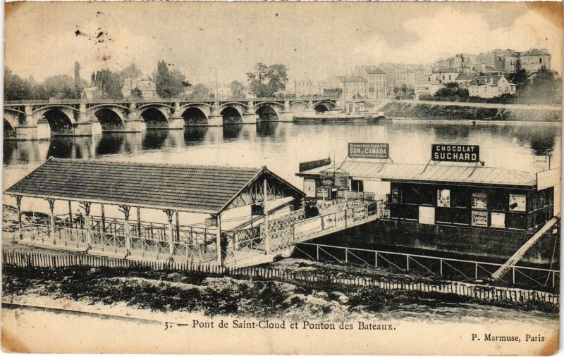 Carte postale ancienne Saint-Cloud Pont et Ponton des Bateaux France à Saint-Cloud
