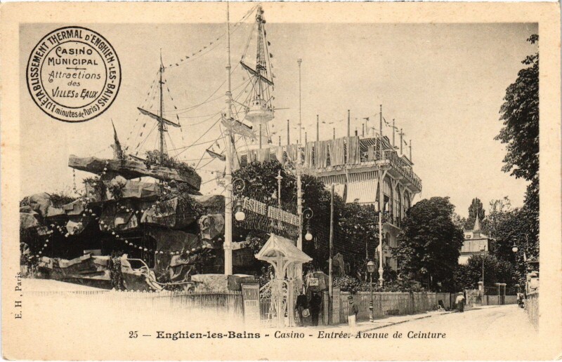 Carte postale ancienne Enghien les Bains Casino, Entree, Avenue de Ceinture France à Enghien-les-Bains