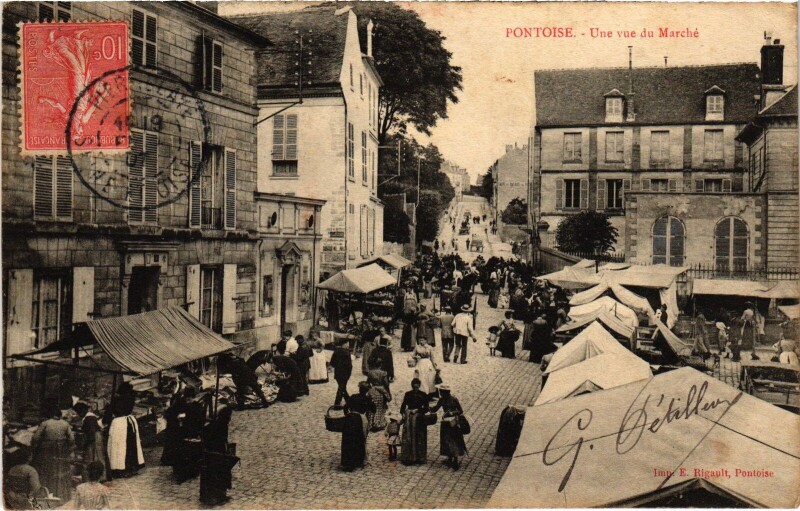 Carte postale ancienne Pontoise Une vue du Marche France à Pontoise