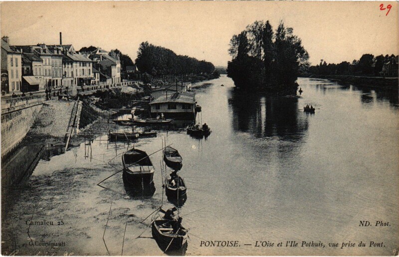 Carte postale ancienne Pontoise L'Oise et l'Ile Pothuis, vue prise du Pont France à Pontoise