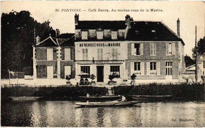 Carte postale ancienne Pontoise Cafe Davre, Au rendez-vous de la Marine France à Pontoise