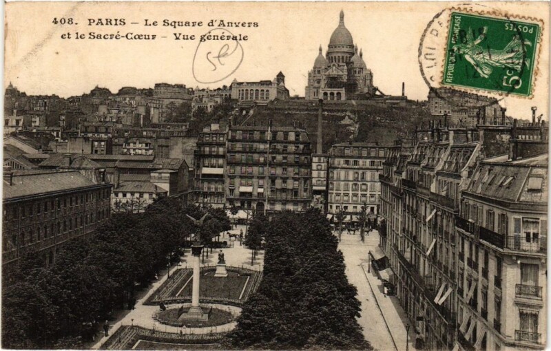 Carte postale ancienne Paris 9e - Le Square d'Anvers à Paris 9e