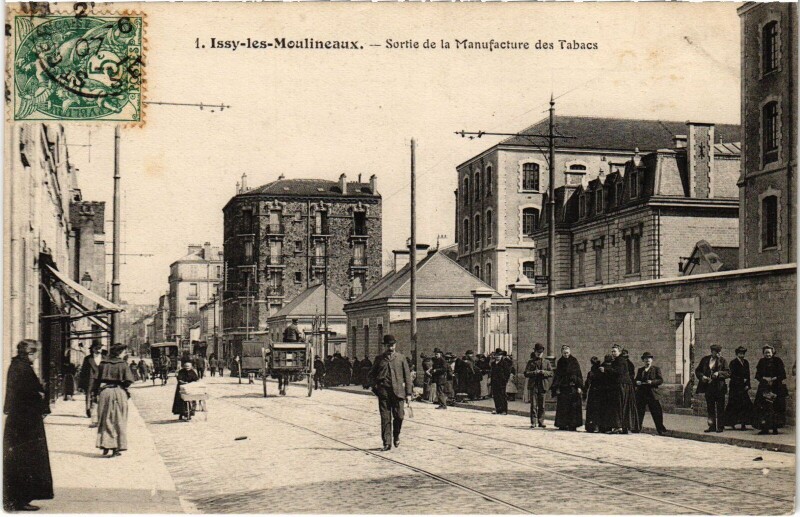Carte postale ancienne Issy-les-Moulineaux Sortie de la Manufacture des Tabacs France à Issy-les-Moulineaux