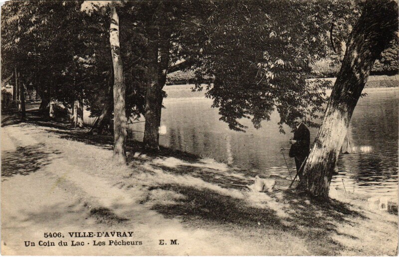 Carte postale ancienne Ville d'Avray Un Coin du Lac, Les Pecheurs France à Ville-d'Avray