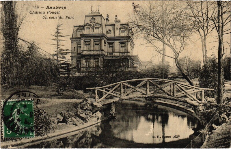 Carte postale ancienne Asnieres Chateau Pouget, un coin du Parc France