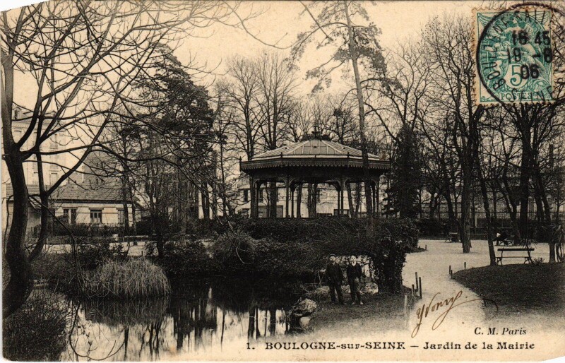 Carte postale ancienne Boulogne sur Seine Jardin de la Mairie France