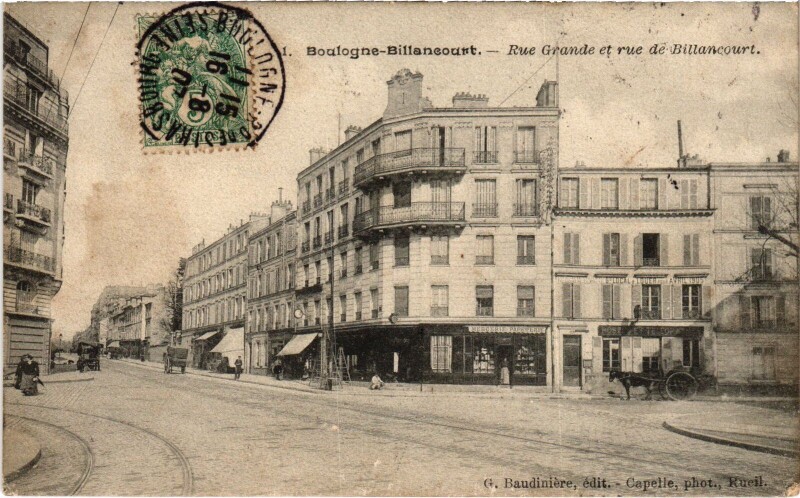 Carte postale ancienne Boulogne-Billancourt Rue Grande et rue de Billancourt France à Boulogne-Billancourt