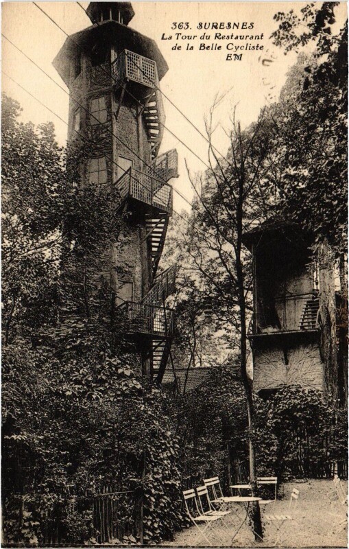 Carte postale ancienne Suresnes La Tour du Restaurant de la Belle Cycliste France à Suresnes
