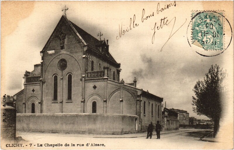 Carte postale ancienne La Chapelle de la rue d'Alsace à Clichy