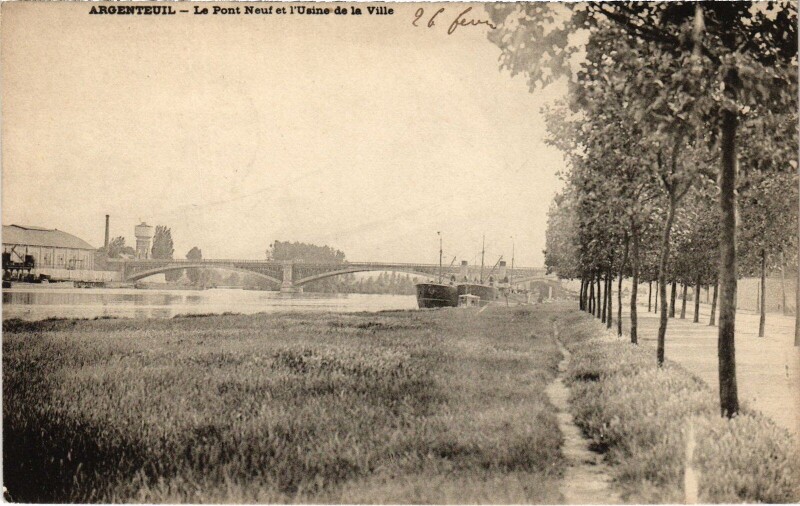 Carte postale ancienne Argenteuil Le Pont Neuf et l'Usine de la Ville France à Argenteuil