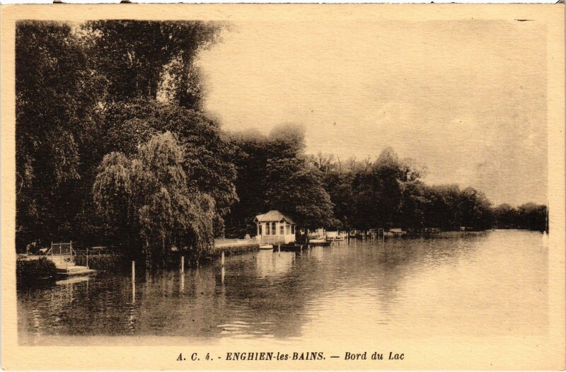 Carte postale ancienne Enghien les Bains Bords du Lac France à Enghien-les-Bains
