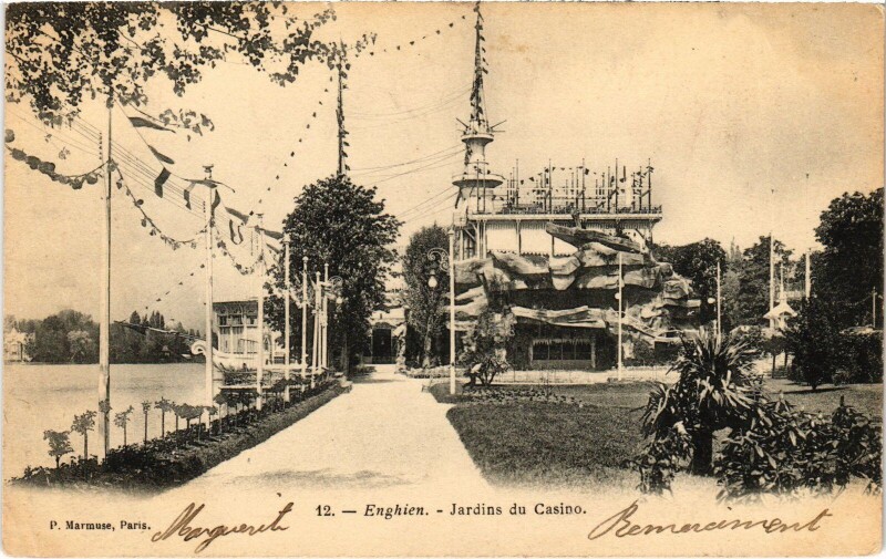 Carte postale ancienne Enghien les Bains Jardins du Casino France à Enghien-les-Bains