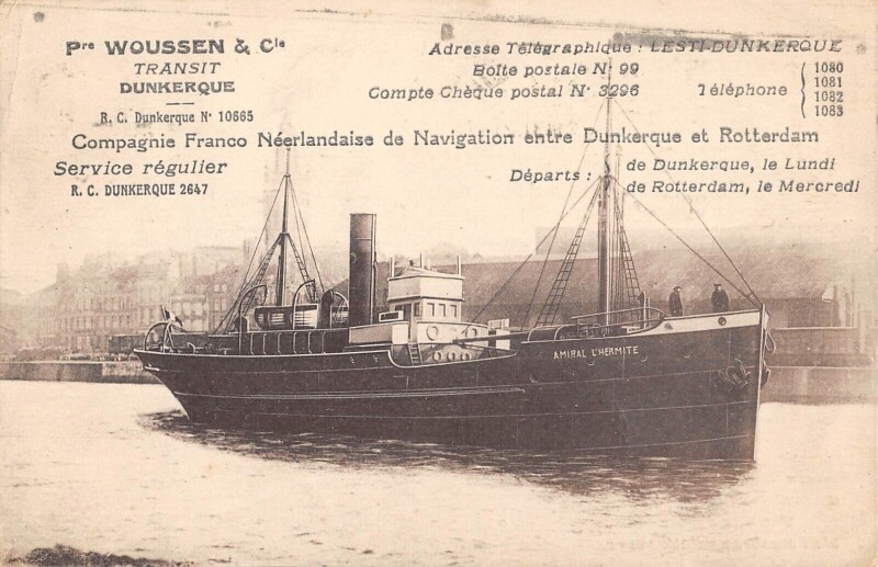 Carte postale ancienne Dunkerque Cie Franco Neerlandaise De Navigation Entre Dunkerque Rotterdam à Dunkerque