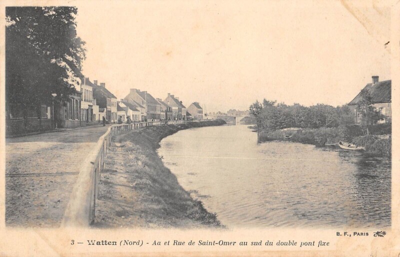 Carte postale ancienne Watten Aa Et Rue De Saint Omer Au Sud Du Double Pont Fixe à Watten