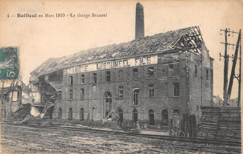 Carte postale ancienne Bailleul En Mars 1919 Le Tissage Bruneel à Bailleul