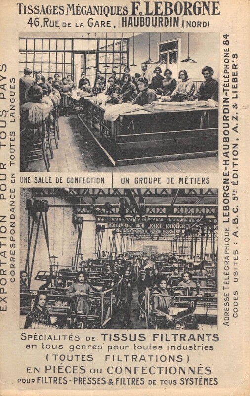 Carte postale ancienne Hautbourdin Tissages Mecaniques F.leborgne 46 Rue De La Gare