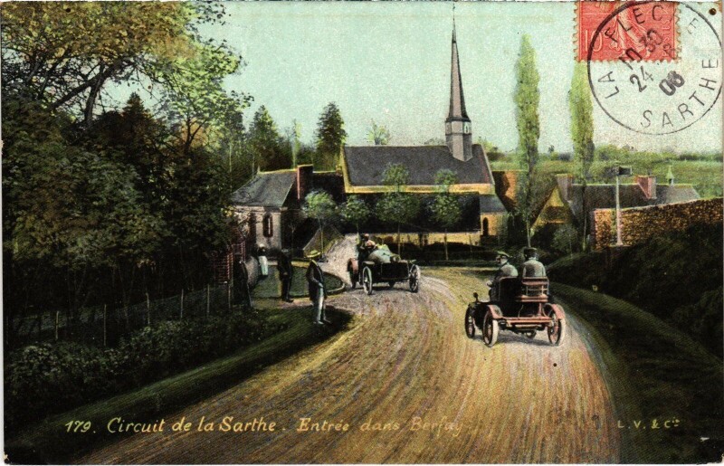 Carte postale ancienne Circuit de la Sarthe Berfay Entrée à Berfay