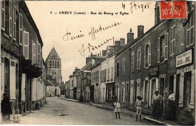 Carte postale ancienne Chéry Rue du Bourg et Eglise