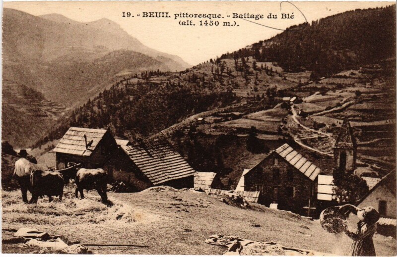 Carte postale ancienne Beuil Battage du Blé à Beuil