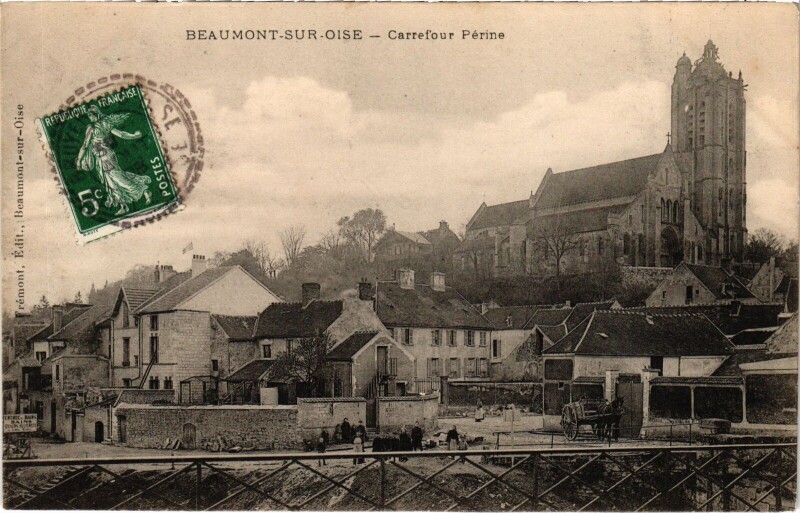 Carte postale ancienne Beaumont s Oise Carrefour Perine France
