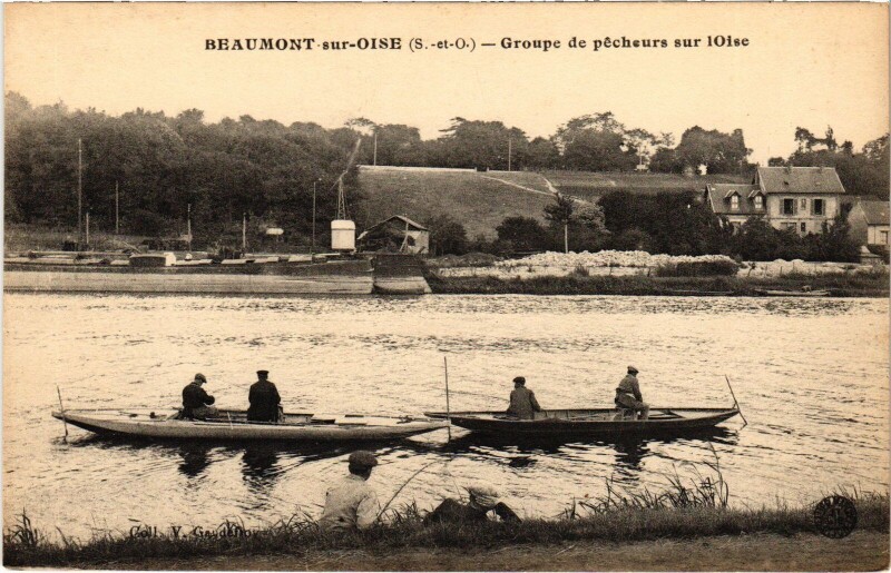 Carte postale ancienne Beaumont s Oise Groupe de pecheurs s l'Oise France
