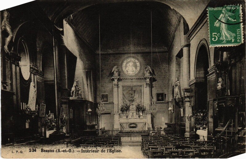 Carte postale ancienne Bezons Interieur de l'Eglise France à Bezons