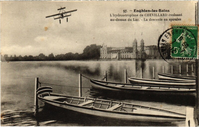 Carte postale ancienne Enghien les Bains L'hydroaeroplane de Chevillard France à Enghien-les-Bains