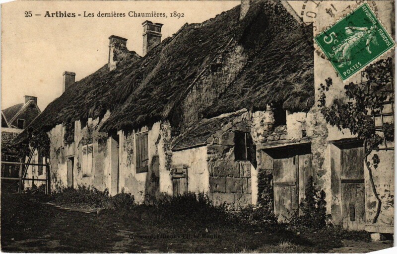 Carte postale ancienne Arthies Les dernieres Chaumieres, 1892 France à Arthies
