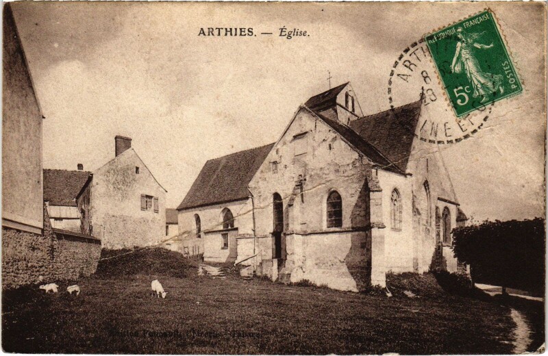 Carte postale ancienne Arthies Eglise France à Arthies