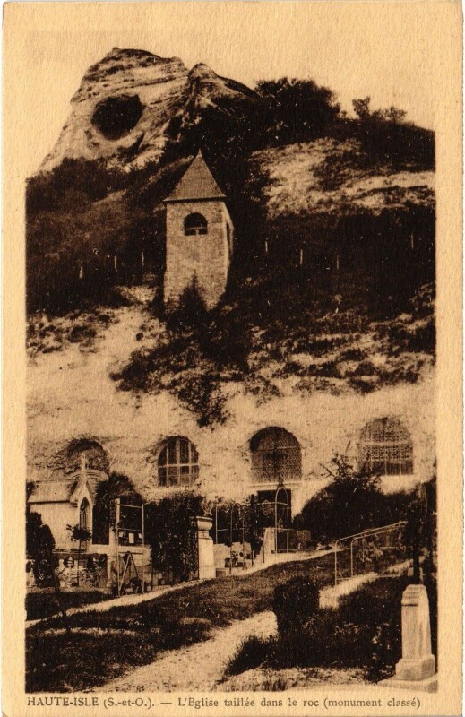 Carte postale ancienne Haute-Isle L'Eglise taillee dans le roc France à Haute-Isle