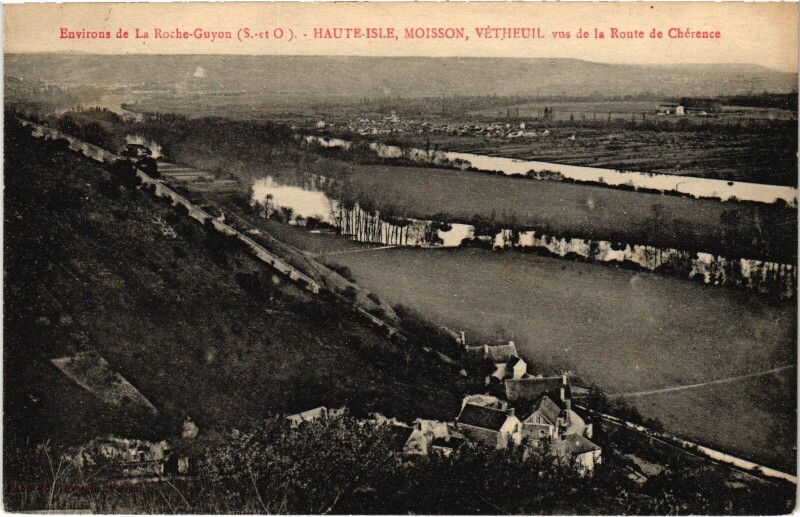 Carte postale ancienne Haute-Isle vus de la Route de Cherence France à Haute-Isle