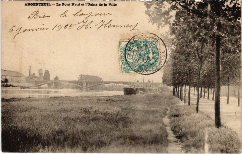 Carte postale ancienne Argenteuil Le Pont Neuf et l'Usine de la Ville France à Argenteuil