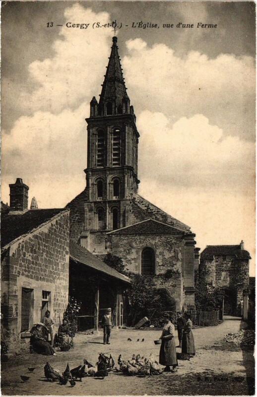 Carte postale ancienne Cergy L'Eglise, vue d'une Ferme France à Cergy
