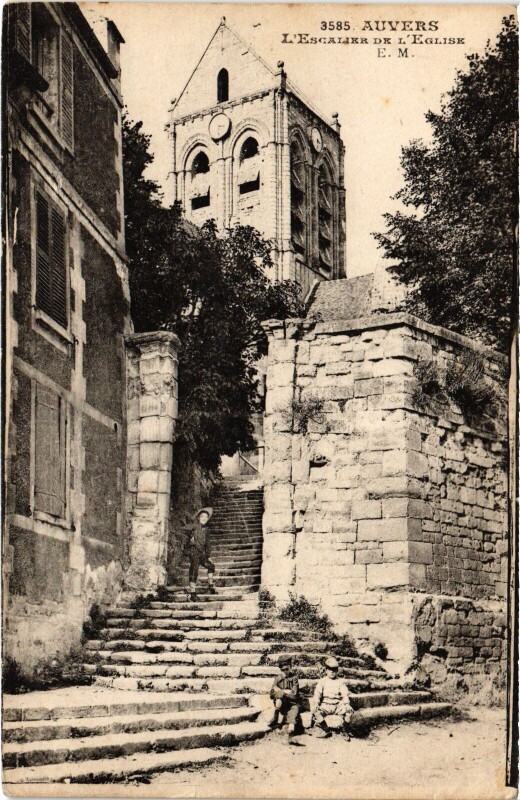 Carte postale ancienne Auvers sur Oise L'Escalier de l'Eglise France à Auvers-sur-Oise