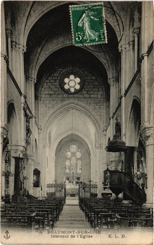 Carte postale ancienne Beaumont s Oise Interieur de l'Eglise France