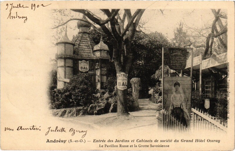 Carte postale ancienne Asnieres s Oise Entree des Jardins et Cabinets de societe France