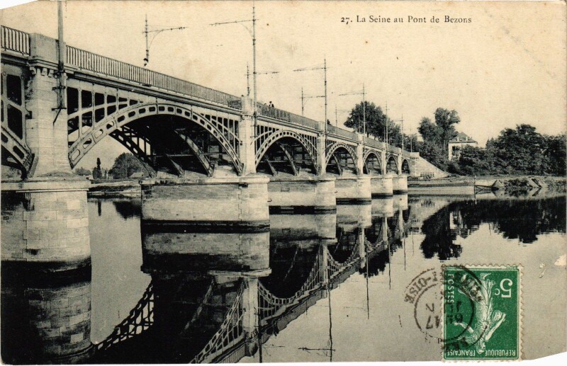 Carte postale ancienne Bezons La Seine au Pont France à Bezons