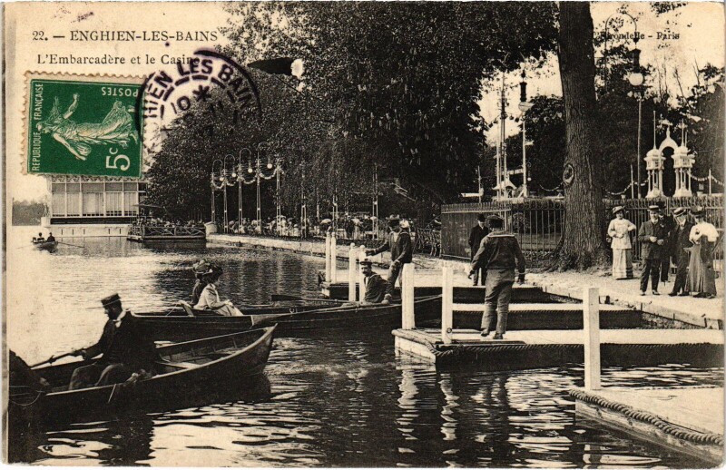 Carte postale ancienne Enghien les Bains L'embarcadere et le Casino France à Enghien-les-Bains