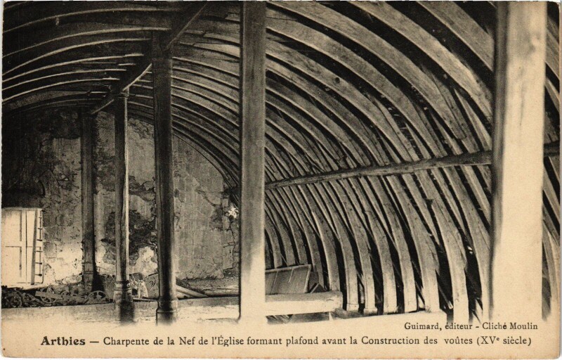 Carte postale ancienne Arthies Charpentre de la Nef de l'Eglise France à Arthies