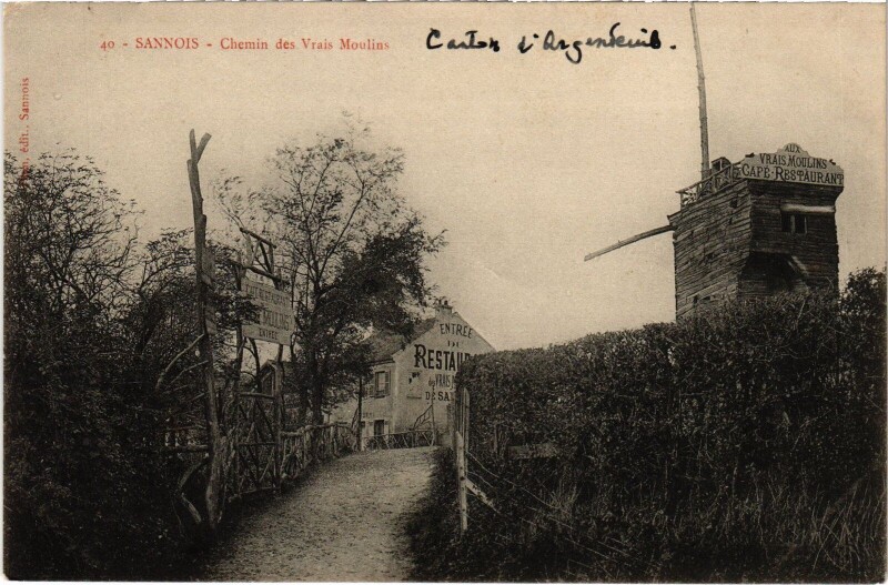 Carte postale ancienne Sannois Chemin des Vrais Moulins à Sannois