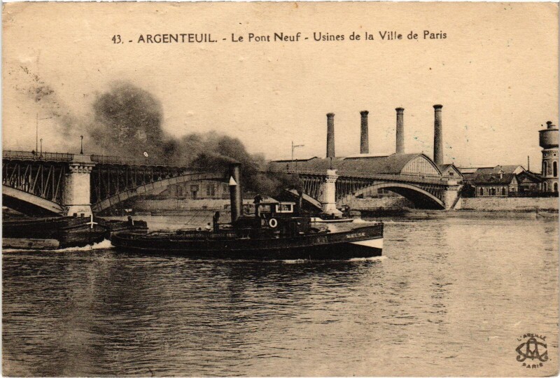 Carte postale ancienne Argenteuil Le Pont Neuf, Usine de la Ville de Paris France à Argenteuil