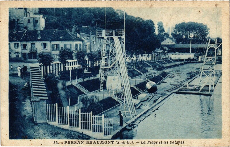 Carte postale ancienne Beaumont s Oise La Plage et les Cabines France