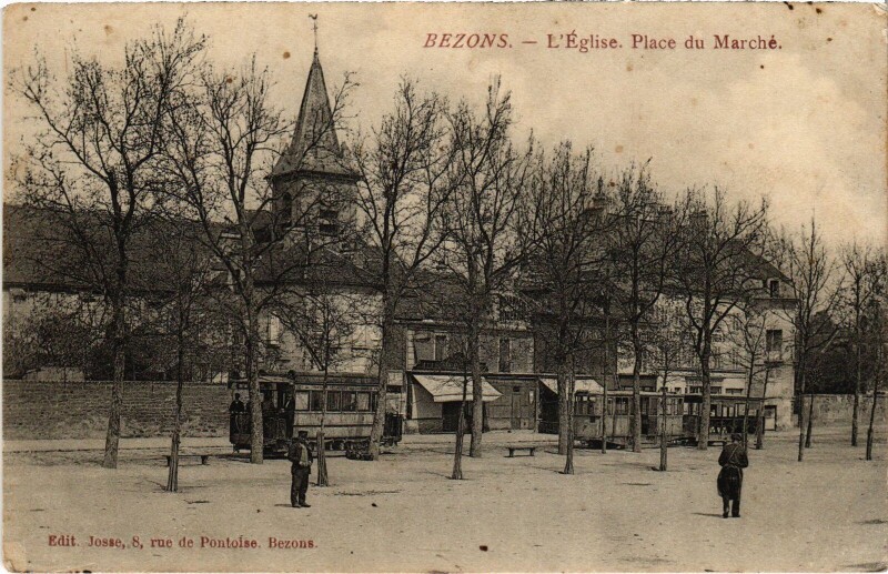 Carte postale ancienne Bezons L'Eglise, Place du Marche France à Bezons