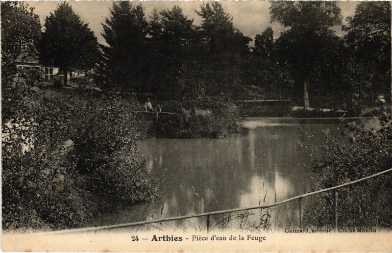 Carte postale ancienne Arthies Piece d'eau de la Feuge France à Arthies