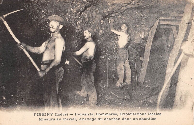 Carte postale ancienne Firminy Mineurs Au Travail Abattage Du Charbon à Firminy