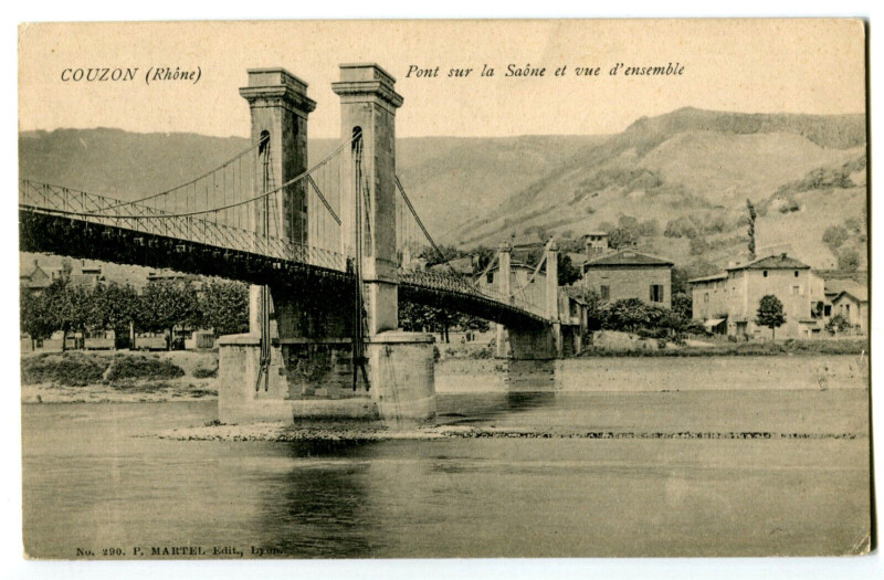Carte postale ancienne Rhône Couzon Pont sur la saône et vue d'ensemble